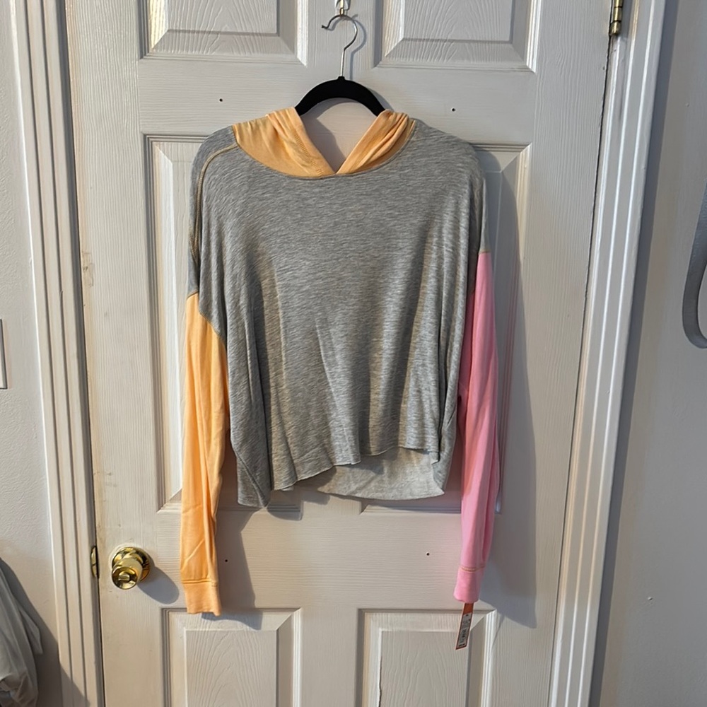 Colsie Gray and Orange Asymmetrical Crop Hoodie
